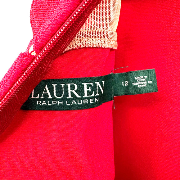 Lauren Ralph Lauren size 12 sleeveless red dress overlay lined hidden rear zip - Picture 5 of 6